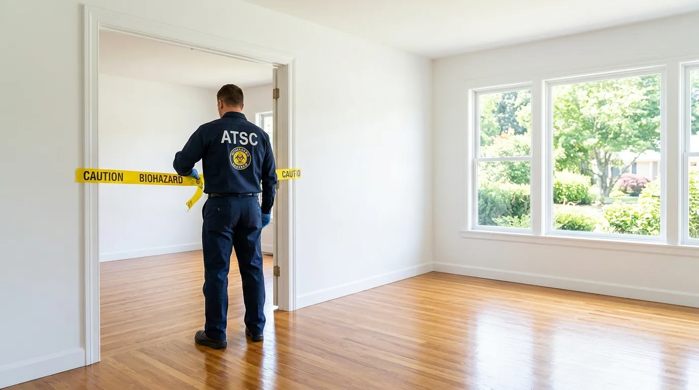 Certified biohazard cleanup crew performing Decomposition Cleanup in Sharon